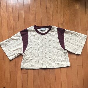 Rachel Comey Cream and Eyelet Maroon Crop Top oversized boxy fit